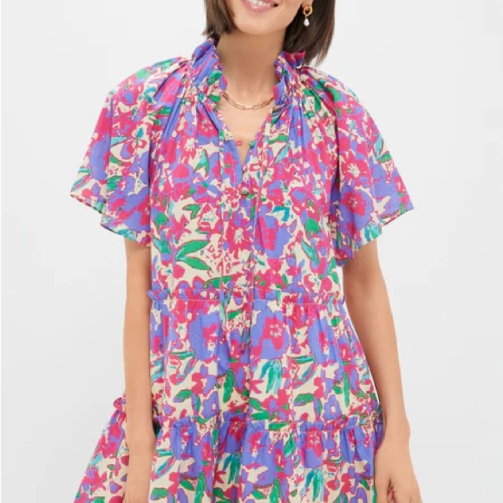 Floral Midi Dress in Pink and Purple